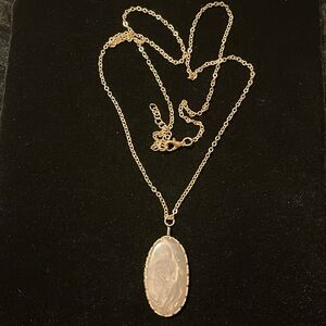 Pink-ish Stone & Gold Chain Necklace